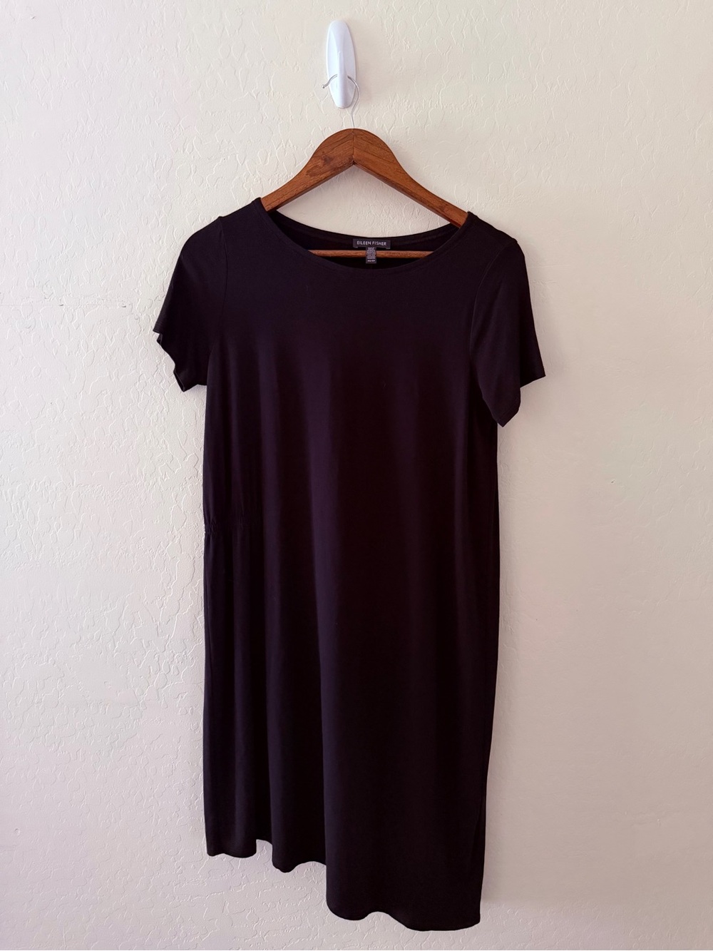 Eileen Fisher Black Viscose Stretch Short Sleeve Midi Dress XS